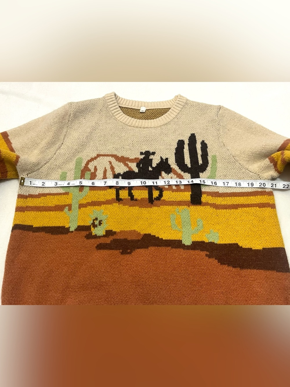 Mymore Women’s Western Cowgirl Cowboy Pullover Crewneck Tan Brown Orange Sweater - Picture 9 of 16